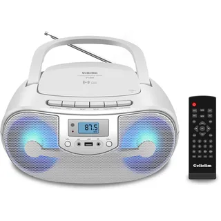 Gelielim CD-Player für Zuhause mit Fernbedienung, Portale Bluetooth, USB & FM-Radio, Stereo-Lautsprecher, LED-Display, Akku oder Netzstrom