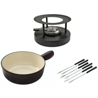 Käsefondue Set Caquelon Induktion Guss  Ø 24 cm schwarz, 6 Gabeln, Rechaud