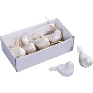 Set mit 6 weißen Keramikvögeln