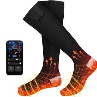 Beheizte Socken, 5000 mAh, beheizte Socken, USB, wiederaufladbar, elektrisch, für Männer und Frauen, 4 Temperaturtypen/Steuerung über App/10 h, Fußwärmer für Skifahren, Wandern