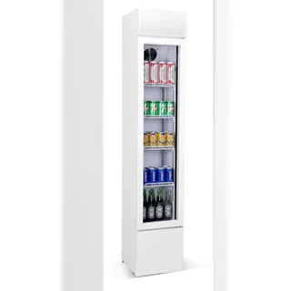GROJU Flaschenkühlschrank mit 1 Glastür Getränkekühlschrank Kühlschrank Gastro 99 L -2/10°C 360x422x1880 mm Weiß