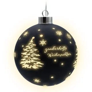 Spetebo Led Weihnachts Glaskugel zum Hängen schwarz matt mit Timer - 12 cm - Deko Kugel warm weiß beleuchtet Batterie betrieben - Advent Winter Stimmungslicht Christbaumkugel edel elegant
