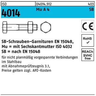 Hörger & Geßler ISO 4014 SB-Schrauben-Garnituren A 4-70 CE Mu M 16 x 110 SB nach EN 15048 A 4 S