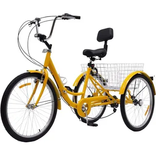 7-Gang-Dreirad – Für Erwachsene und Senioren – 24 Zoll – Klappbarer Trike – Mit Korb und LED-Beleuchtung – Orange - Schwarz/Weiß