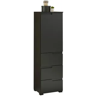 BASIC by Balculina Midischrank schwarz Holzwerkstoff, 1 Fächer, 3 Schublade(n) Schubladen, 40x134x32 cm, Made in EU, stehend, Badezimmer, Badezimmerschränke, Midischränke