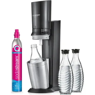 Sodastream Crystal 3.0 schwarz + 3 Glaskaraffen + Zylinder