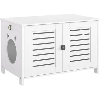 Costway Katzenschrank Katzentoilette, Katzenhaus mit Doppeltüren & Eingang, Katzenhöhle Katzenklo Schrank, Katzenmöbel Beistelltisch, für Katzen Hunde Haustier, Braun+Schwarz