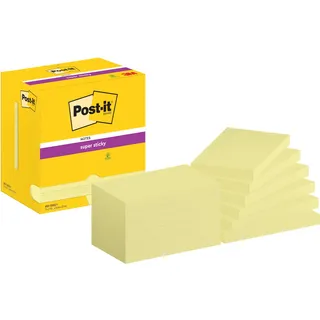 Post-it Super Sticky Notes, 127x76mm 90 Blatt pro Block, Gelb Rechteckig Unliniert 12 Stück