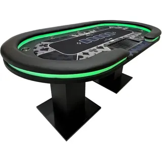 HOME DELUXE LED Pokertisch inkl. Pokerkoffer und 6 Stühle STRAIGHT FLUSH - mit LED Beleuchtung I Spielertisch Poker Tisch Casino Casino Pokerkoffer