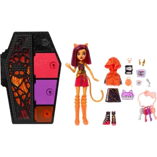 Monster High Skulltimate Secrets Toralei Stripe Puppe - Leuchtender Spind mit über 19 bunten Überraschungen,Überraschungen, abwaschbare geheimnisvolle Beschichtung, für Kinder ab 6 Jahren, HNF80