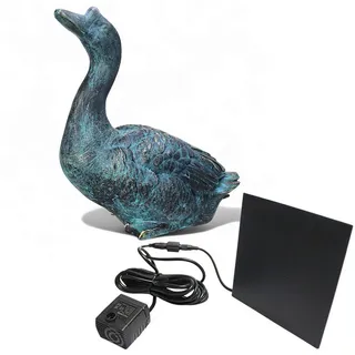 Arnusa Wasserspeier Solar Brunnen Gans Teichdeko Teichfigur Gartendeko Springbrunnen, Wasserspiel solarbetrieben grau