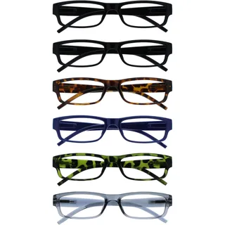 OPULIZE Ace Lesebrille 6 Pack klassisches täglich schmaler Rahmen kratzfeste Federscharniere Schwarzbraun blau grün grau Herren Womens RRRRRR32-112367 +1.00