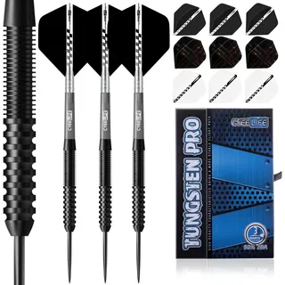 CyeeLife Tungsten Darts Set 23 Gramm,Professionelles Steel Darts mit 3 Schäften, 9 Flights und 1 Sharpener, Dartpfeile mit Metallspitze (Schwarz)
