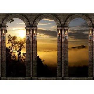 Runa Art Fototapete Sonnenuntergang Afrika Modern Vlies Wohnzimmer Schlafzimmer - Made in Germany - 308 x 220 cm Braun Gelb 9072010c