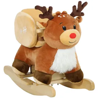 aiyaplay Kinder-Schaukelpferd, Braun, Textil, 35x59x65 cm unisex, mit Schlafliedern, Sicherheitsgurt für 18-36 Monate Plüsch 65 x 35 x 59