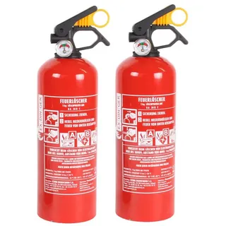 EXDINGER Pulver-Feuerlöscher 2 x Autofeuerlöscher Pulver mit Manometer GP-1X ABC 1 kg mit Halterung, Dauerdruck, ABC-Pulver, (2-St) Dauerdrucklöscher, Sicherungskeil, mehrfach befüllbar rot Ø 9 cm x 9 cm x 30 cm