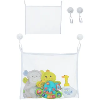 Relaxdays Badespielzeug Aufbewahrung, 2er Set, Badenetz mit Saugnäpfen, HxB: 35 x 45 cm, Badewannentasche Kinder, weiß, Pack