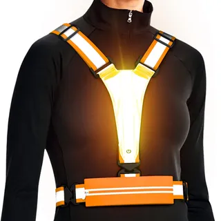 Reflektierende LED-Weste, Laufausrüstung, über wiederaufladbar, leuchtende Laufweste, Brust, Handyhalter für Läufer, Nachtspaziergänge, 6–11 Stunden Licht, verstellbare Taille/Schulter für (orange)