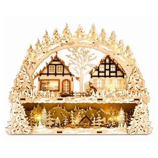 SIKORA LB65 beleuchteter LED Lichterbogen Motiv Winterdorf Waldszene Deko Weihnachten inkl. Netzteil Breite 43cm