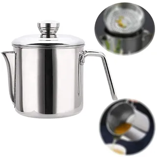 ASEENXPS 1800 ML Fettabscheider Edelstahl, Fetttrennkanne, Soßen Fetttrenner Sauciere Fetttrenner Mit Deckel Für Das Abschöpfen Von Fett Aus Soßen Und Suppen,Silber