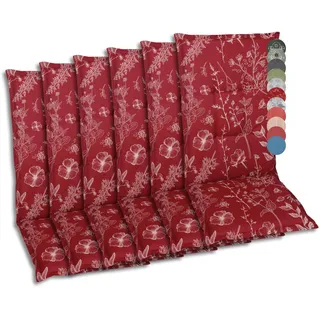 GO-DE Textil Bequeme und attraktive Polsterauflagen für Hochlehner-Gartenstühle (6er-Set, Design: Floral Rot)
