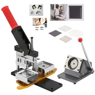 Foto-Magnet-Maschine, DIY-Kühlschrankmagnete, Pin-Maschine, mit 100 Sets Verbrauchsmaterialien + Papierschneidemaschine, Knopf-Abzeichen-Hersteller, 1000 Stück Verbrauchsmaterialien