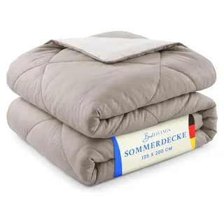bc-agentur Bettdecke waschbar ohne Bezug nutzbar - 135 x 200 cm - leichte Sommerdecke waschbar bei 60°C, Leicht, Atmungsaktiv Ideal für Reisen, Urlaub, Camping - Taupe