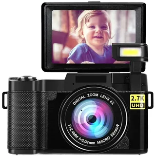 Digitale Spiegelreflexkamera, 48-MP-Zoom-HD-Kamera, 2,7K-Full-HD-Vlogging-Kamera mit um 180 Grad Drehbarem und 3,0-Zoll-LCD-Bildschirm, 800-mAh-Akku