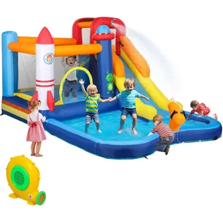 AIYAPLAY Hüpfburg mit Gebläse, Aufblasbare Wasserpark mit Rutsche, Planschbecken, Kletterwand, Sprung, Wasserkanone, Tragetasche Wasserspielcenter für Kinder 3-8 Jahren, 360 x 250 x 195 cm