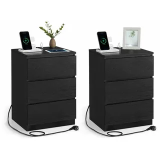 VASAGLE Nachtschrank 2er Set 3 Schubladen 40 x 30 x 50 cm Schwarz