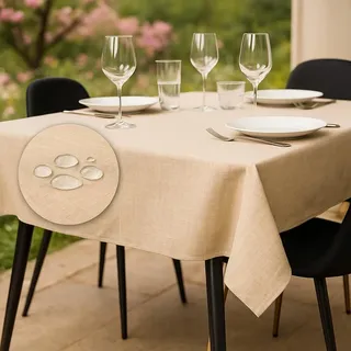 Tischdecke Outdoor Abwaschbar 100x140 Beige Gartentischdecke Tischdecken Wetterfest Wachstuchtischdecke Table Cloth Made in Italy für Den Außenbereich Tischtuch