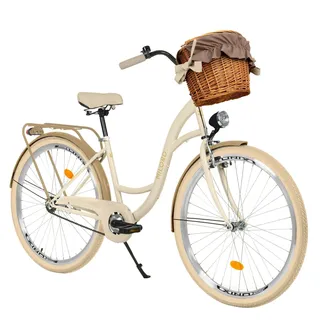 MILORD Damenfahrrad Citybike Weidenkorb Vintage Fahrrad, 28 Zoll, 1 Gang - Creme-Braun