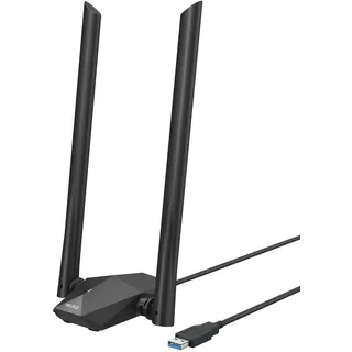 BrosTrend AX1800 High Gain WLAN Stick für PC, WiFi 6 Stick hohe Reichweite, DualBand 1201Mbit/s 5GHz + 574Mbit/s 2.4GHz, USB WLAN Adapter Langstrecken mit Zwei 5dBi-Antennen, NUR für Windows 10/11
