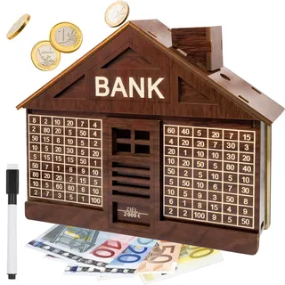 Premium Spardose aus Holz, Sparbox mit Zahlen, Sparschwein mit Zähler bis 2000€, Geldkassette für Erwachsene & Kinder, Mit Zielmarker Geldkassette Ideal für Urlaubskasse, Hochzeit & Budgetplanung