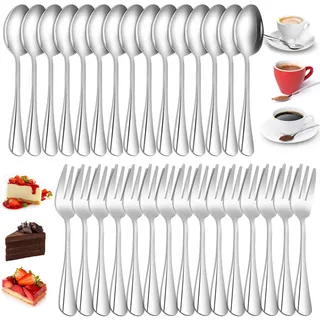 Kuchengabel Und Kaffeelöffel Set,30 Stück Teelöffel Und Kuchengabeln Aus Edelstahl,Teelöffel Kuchengabeln Set,Edelstahl Löffel Und Gabeln Für Party Hochzeits,Restaurant,Party,15 Gabeln+15 Löffel