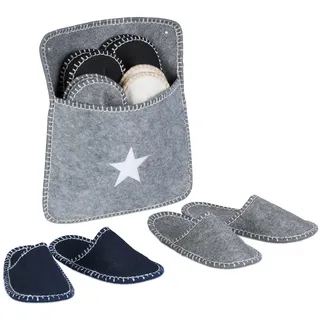 Relaxdays 6 Paar Gästehausschuhe aus Filz Weiß,Dunkelblau,Grau