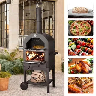 YODOLLA Outdoor Pizzaofen, holzbefeuerter Pizzaofen für draußen, Patio Pizzabäcker mit Pizzastein, Gartengrill Pizzastein mit Rädern für draußen Camping Hinterhofparty