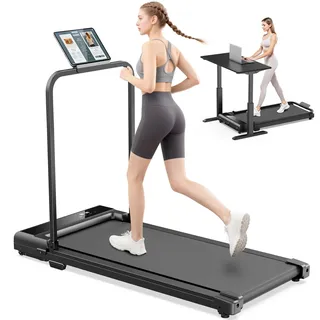 Laufband für Zuhause Walking Pad Klappbar - Treadmill for Home 6km/H, Schreibtisch Laufpad unter Dem Mini Leise mit 90° Tablet Holder, 4 in 1 LED klein Gehband laufbänder Ohne Steigung Max 110kg