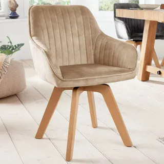 Riess-Ambiente Drehbarer Stuhl LIVORNO champagner greige Samt Buchenholz Esszimmerstuhl Küchenstuhl