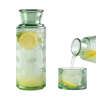 Tutamaz Nachttisch Wasserkaraffe Set, Wasserkaraffe mit Deckel aus Glas Glaskaraffe 820ml +180ml Karaffe Glas für Gästezimmer Nachttisch Wohnzimmer für Hausgemachte Getränke Eistee Milch Kaffee Wein