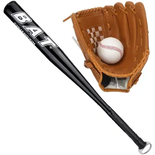 25'' (63,5 cm) Alloy Baseballschläger mit 9'' Softball Sport Schläger Handschuhe für die Linke Hand Leichtes Sporttraining Slugger Training Jugend-Erwachsenen-Outdoor-Spiel Schwarzer Balken