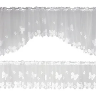 Kurzgardinenset Bistro Gardinen Set, Weiß, Textil, Schmetterling, 160x90 cm, Oeko-Tex® Standard 100, ohne Technik, Wohntextilien, Gardinen & Vorhänge, Fertiggardinen, Scheibengardinen