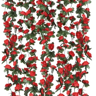 6 Stück 49FT Künstliche Girlande Rot Blumengirlande Rosen Reben Seidenblumen im Freien Hängend Kunstblumen Deko für Hochzeit Schlafzimmer Wand Kulisse Garten Dekoration