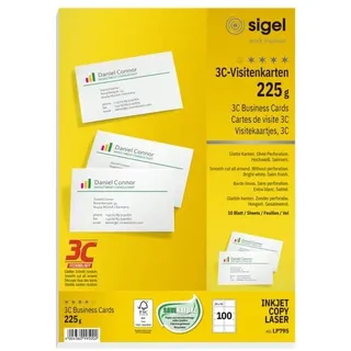 Sigel Visitenkarten LP795 satiniert weiß 225 g/qm, 100 St.