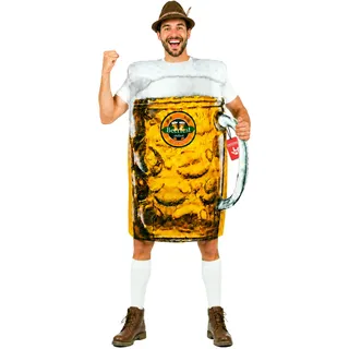 Morph Bier Kostüm Herren, Lustiges Halloween Kostüm Erwachsene | Bierglas-Tunika mit Schaum-Oberseite, Goldene Getränke-Grafik, Zum Überziehen, Perfekt für Halloween, Immer ein Hit