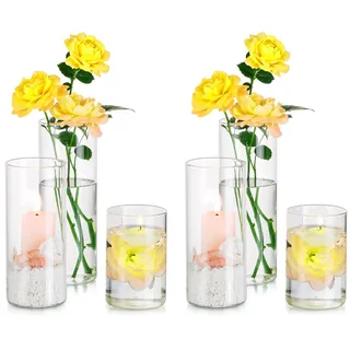 Hewory Glasvase Zylinder Vasen Set: 6er Vase Glas Kerzengläser Groß Glaszylinder für Kerzen - Zylindervasen Set Kerzenglas für Hochzeit Tischdeko Wohnzimmer Deko, Ø 6.5cm, 10/15/20cm
