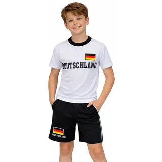 Hessis Fußballtrikot Deutschland Sommer Set für Kinder – Perfekt für Fans! js882 (Set, T-Shirt + Shorts) Deutschland weiß 152/158