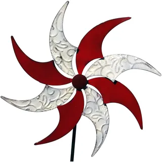 GeKi Trend Windrad Garten Metall Schmiedeeisen Vintage Gartendeko bunt rot Windmühle Windspiel Gartenstecker 48 cm Flügel x 150 cm groß kugelgelagert