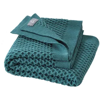 WABEN-STRICKDECKE Baby & Kinder - 100% Bio-Merino - kuschelig weich & warm - 80 x 100 cm - nachhaltig & fair - im schönen Wabenstrickmuster, Made in Germany | Eukalyptus