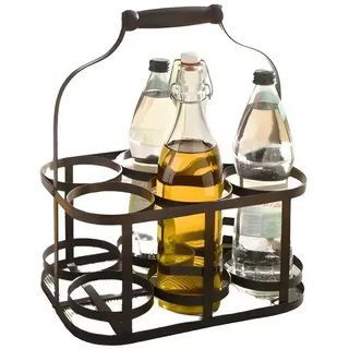 Dekoleidenschaft Flaschenkorb Metall für 6 Flaschen im Antik Design, Flaschenträger, Getränketräger, Getränkekorb